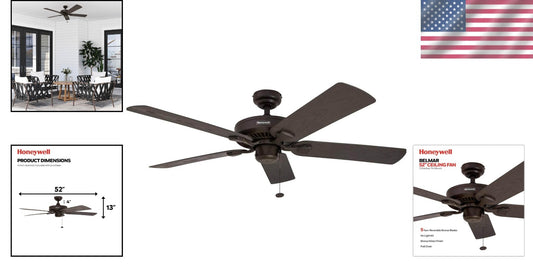 Belmar 52" Outdoor Ceiling Fan in Bronze - Quiet Operation with Pull Chain