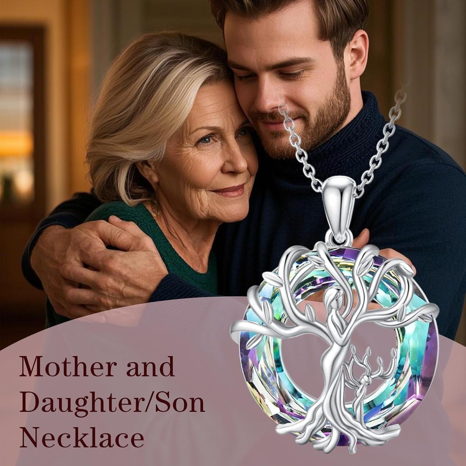 Mother-Daughter Tree of Life Pendant Necklace – Sterling Silver & Crystal Gift
