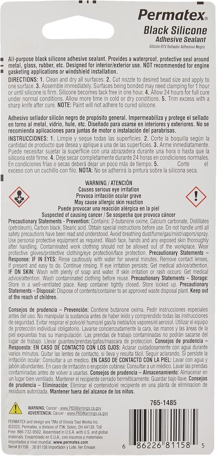 12-Pack of 3 oz Waterproof Black Silicone Adhesive Sealant - Versatile & Durable