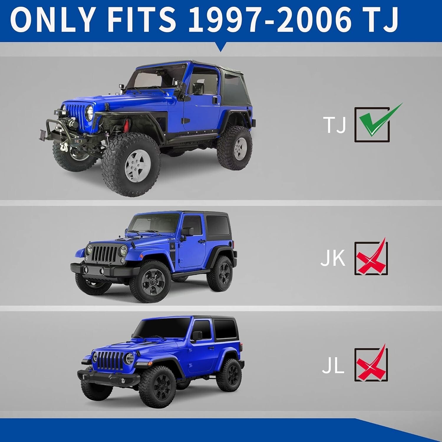 Heavy-Duty Steel Wheel Flares for 1997-2006 Jeep Wrangler TJ & LJ - Easy Install