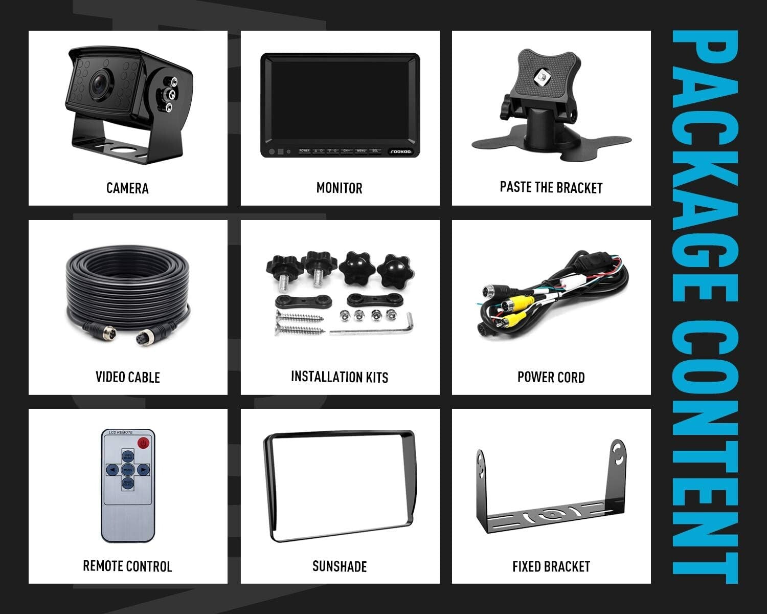 Professional 1080P Wired Backup System, 170° Wide Angle, IP69 Weatherproof