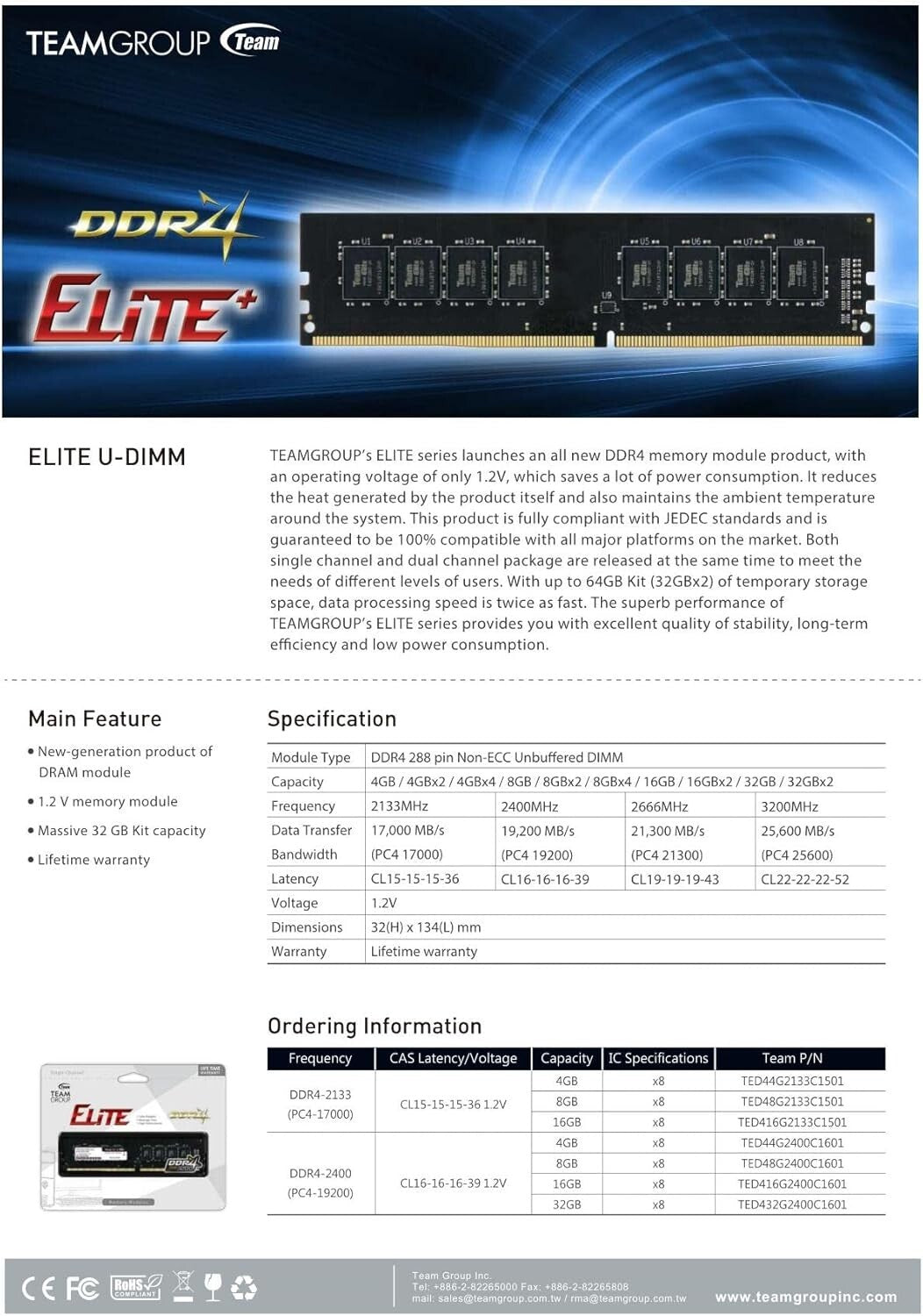 Elite 32GB DDR4 RAM Kit (2x16GB) 3200MHz for Powerful Desktop Upgrades