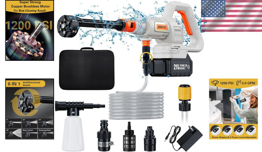 Efficient 1200 PSI Cordless Pressure Washer with Adjustable Nozzle & Battery