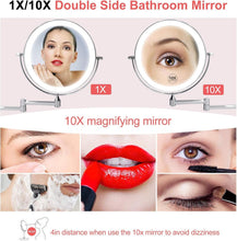 Load image into Gallery viewer, Double-Sided 8-Inch Wall-Mounted Mirror with 10X Magnification - Polished Silver