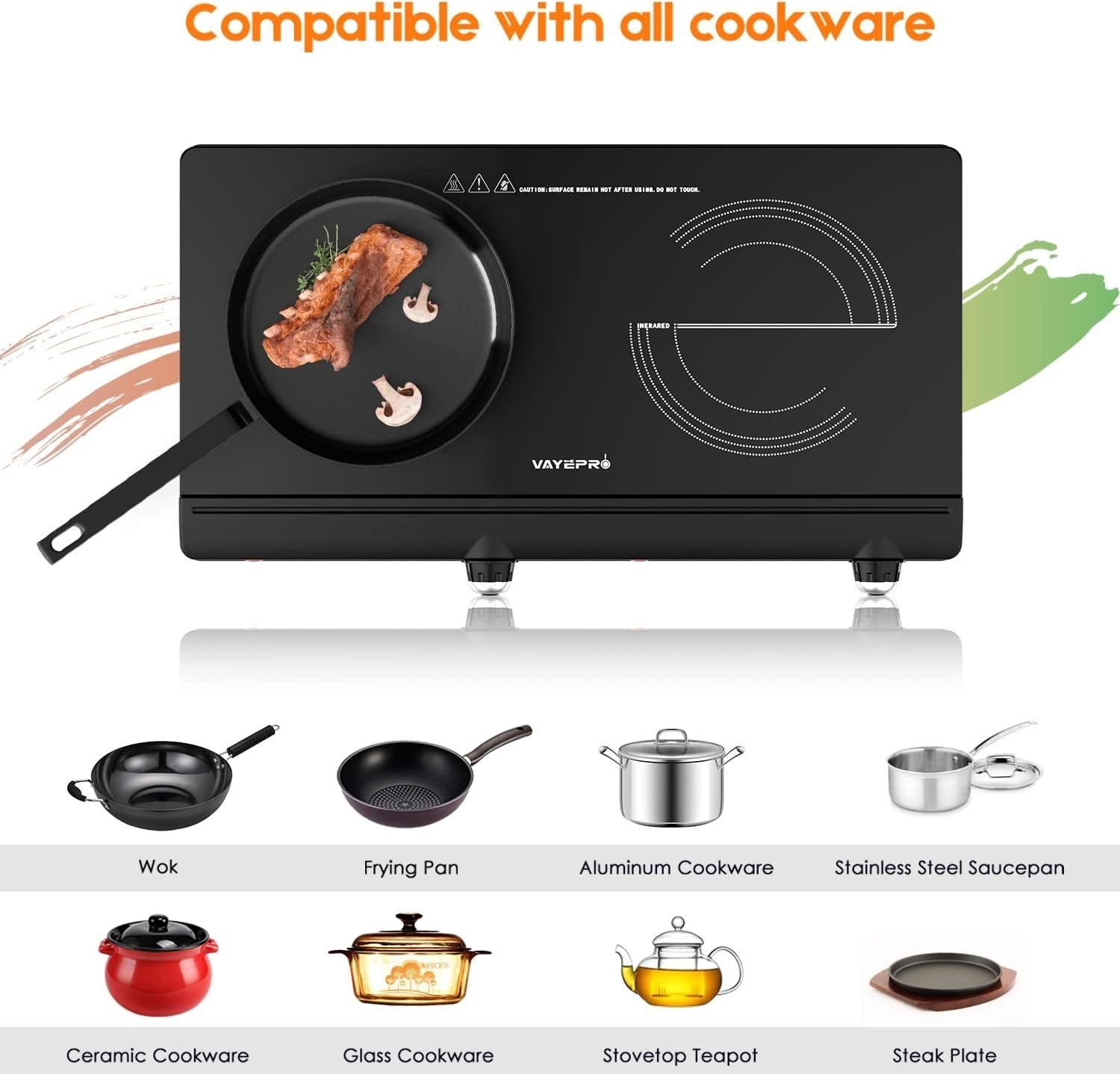 Efficient 2-Burner Portable Electric Cooktop - Safe & Versatile Cooking