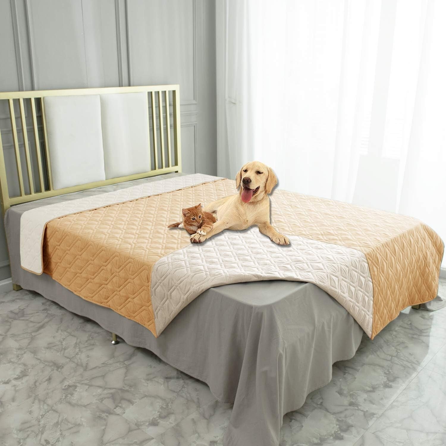 Elegant Waterproof Dog Blanket - Soft Reversible Cover for Bed & Sofa 120"x82"