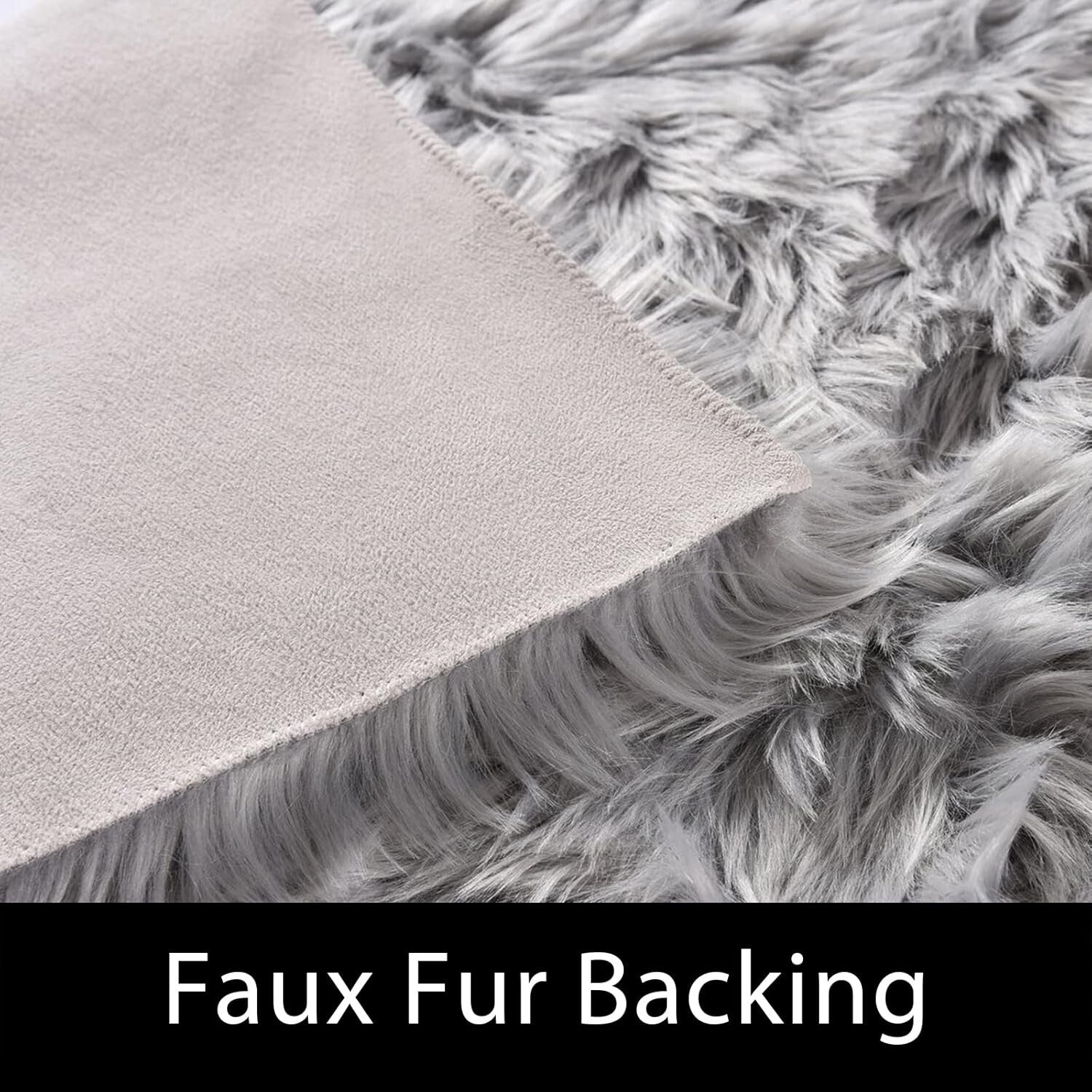 Elegant Grey Faux Fur Runner Rug 2x8 ft - Machine Washable & Fade Resistant