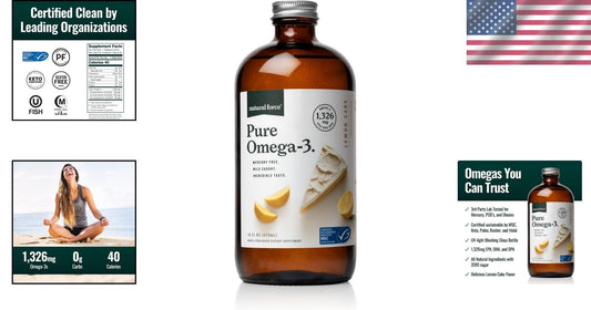 Sustainable Pure Omega 3 Fish Oil - Lab Tested, 1,326 mg EPA/DHA - 16 Oz Glass