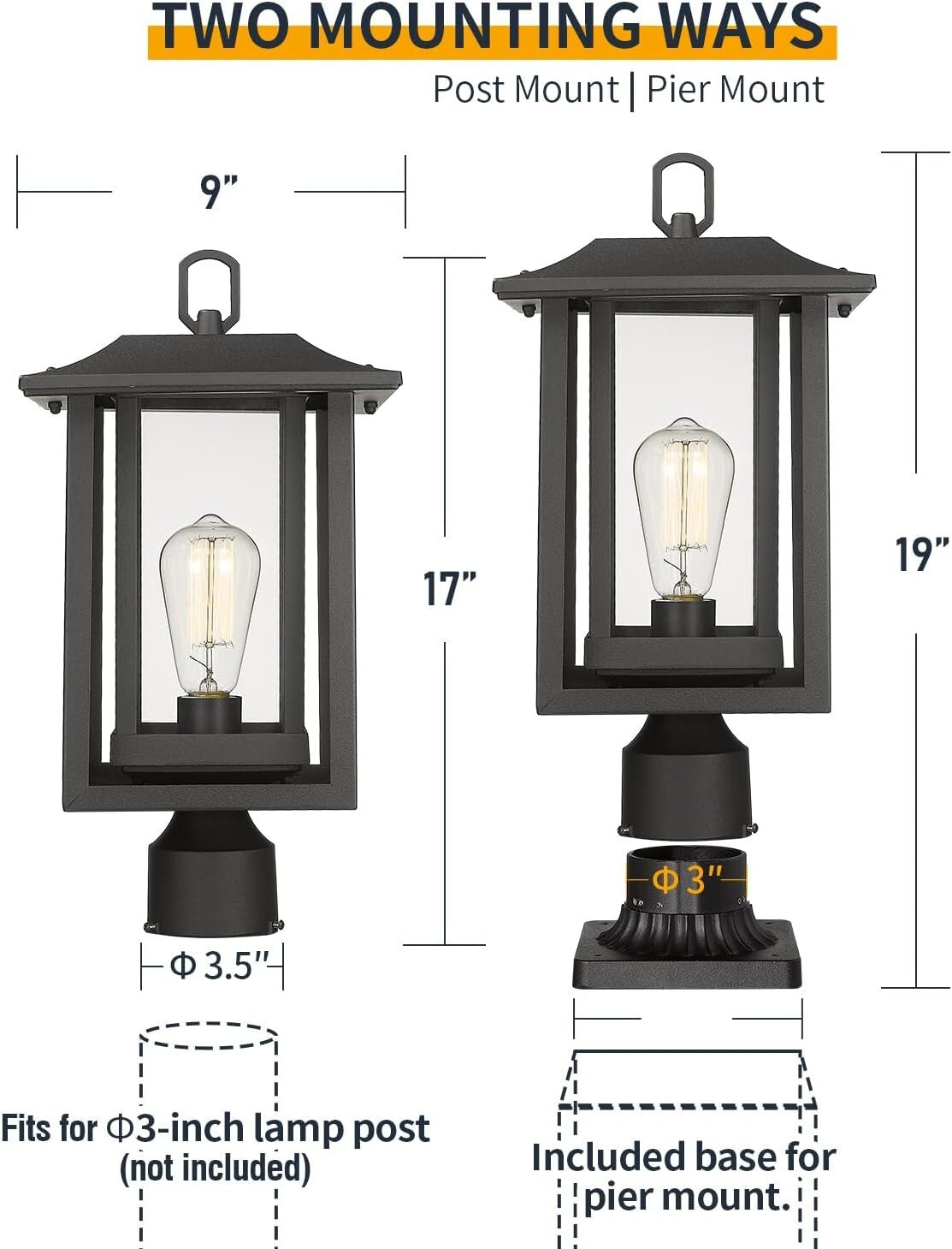 Versatile Outdoor Lamp Post Light, Pier or Post Mount, Weather-Resistant Design