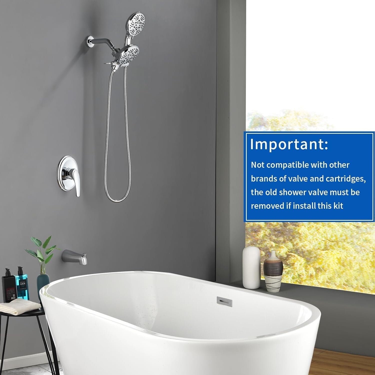 Dual Shower Faucet Set with Tub Spout - Chrome Shower Combo for Luxurious Baths