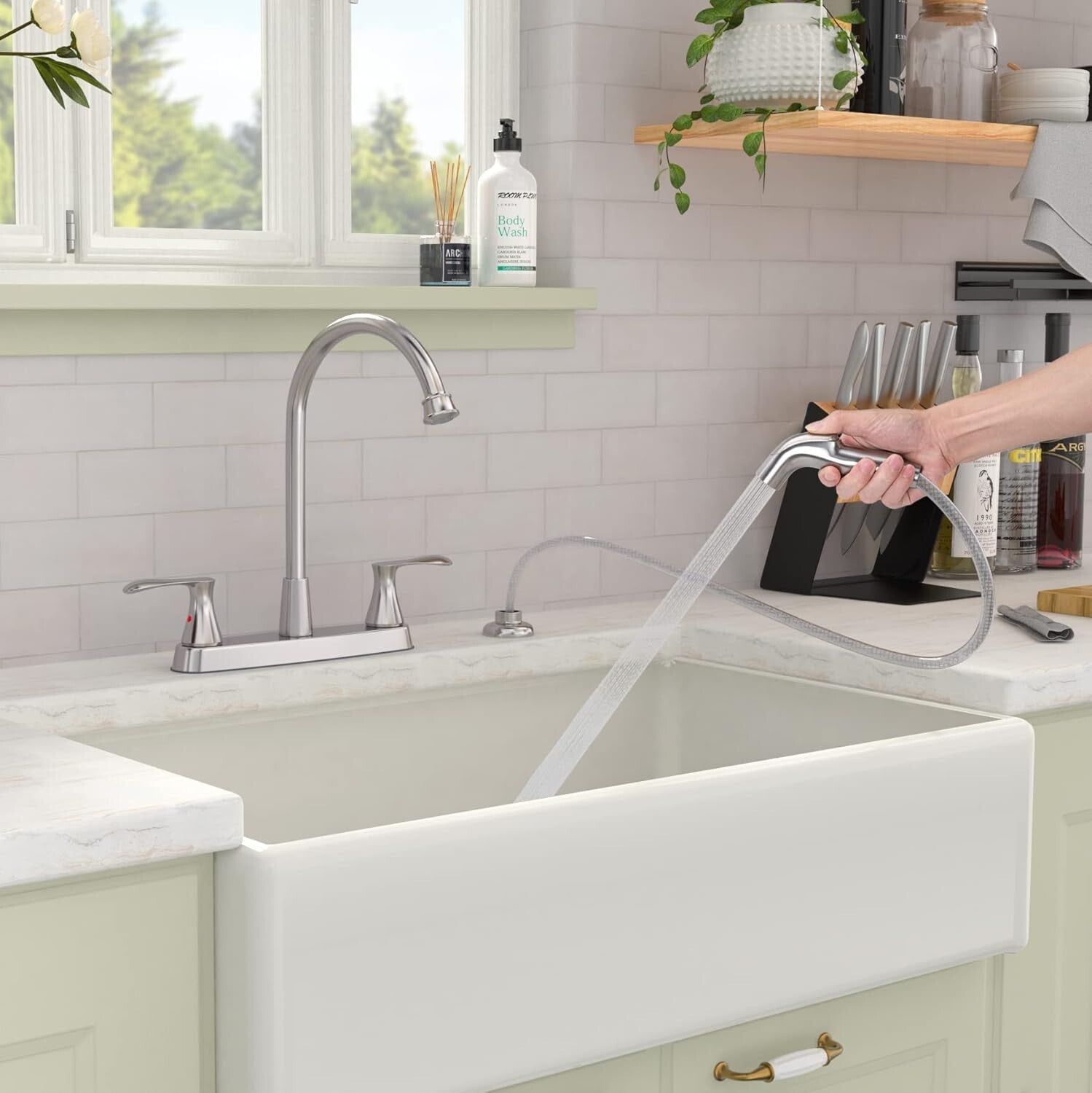 Modern Brushed Nickel Kitchen Faucet with 360-Degree Swivel & Easy Install Setup