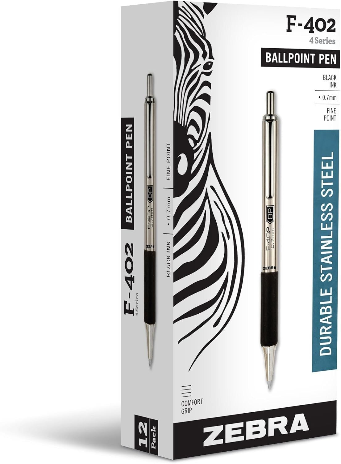 Elegant Zebra F402 Retractable Ballpoint Pen, 12 Count, Superior Writing Quality