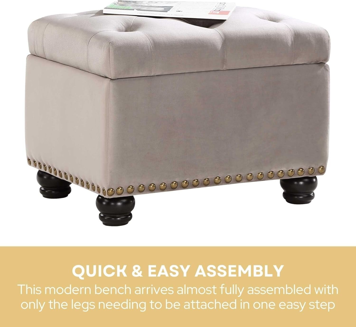 Chic 24" Velvet Ottoman with Hinged Lid - Perfect Footrest and Storage Solution