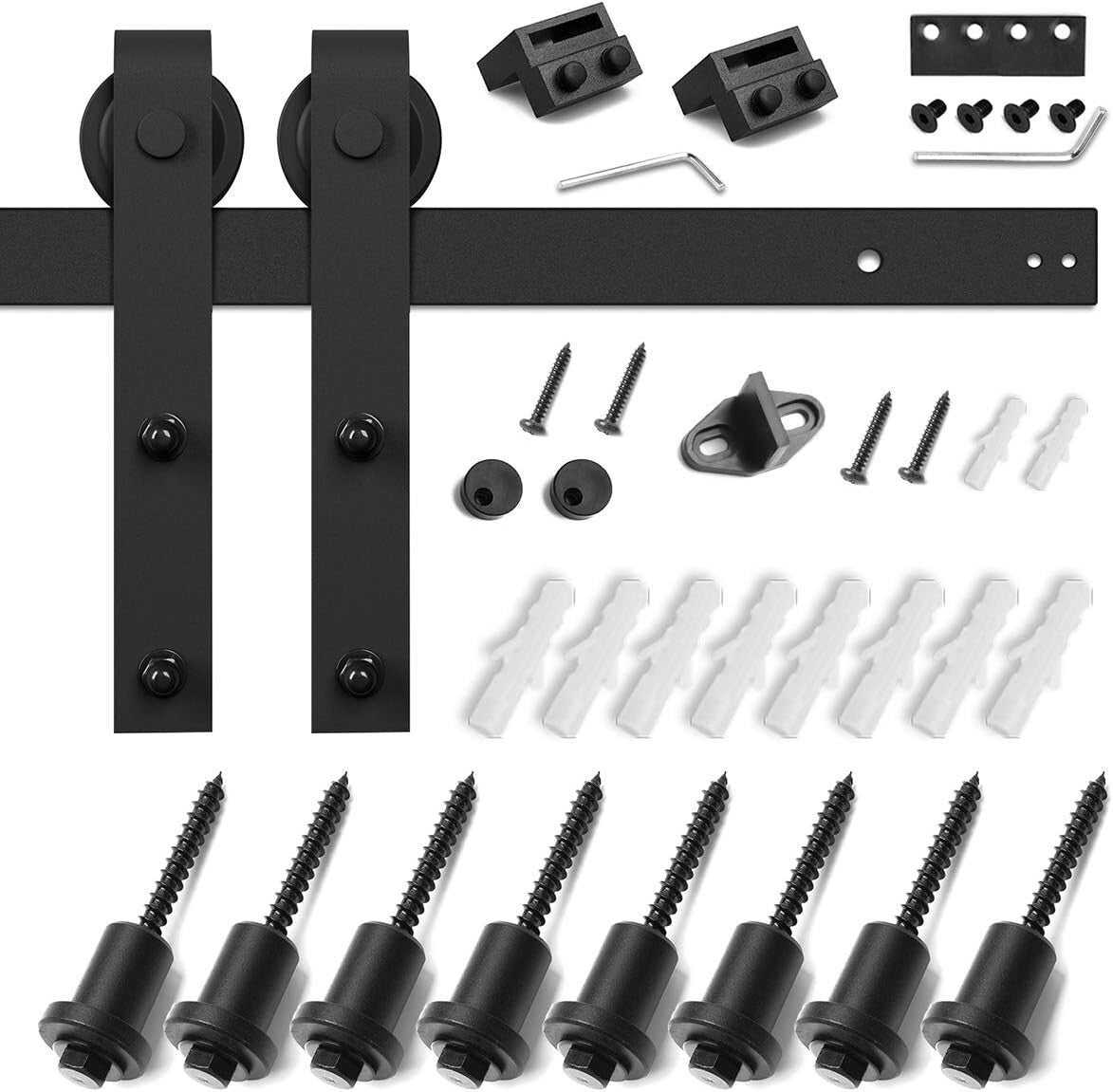 Durable Heavy Duty Black Barn Door Hardware Kit - Easy Install with Instructions