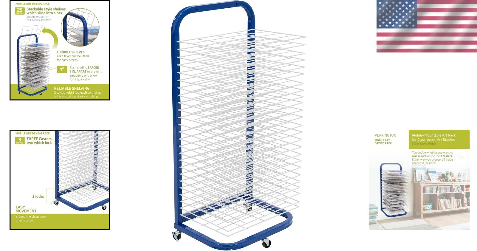 Portable 25-Shelf Art Drying Rack with Locking Wheels, Ideal for Classrooms