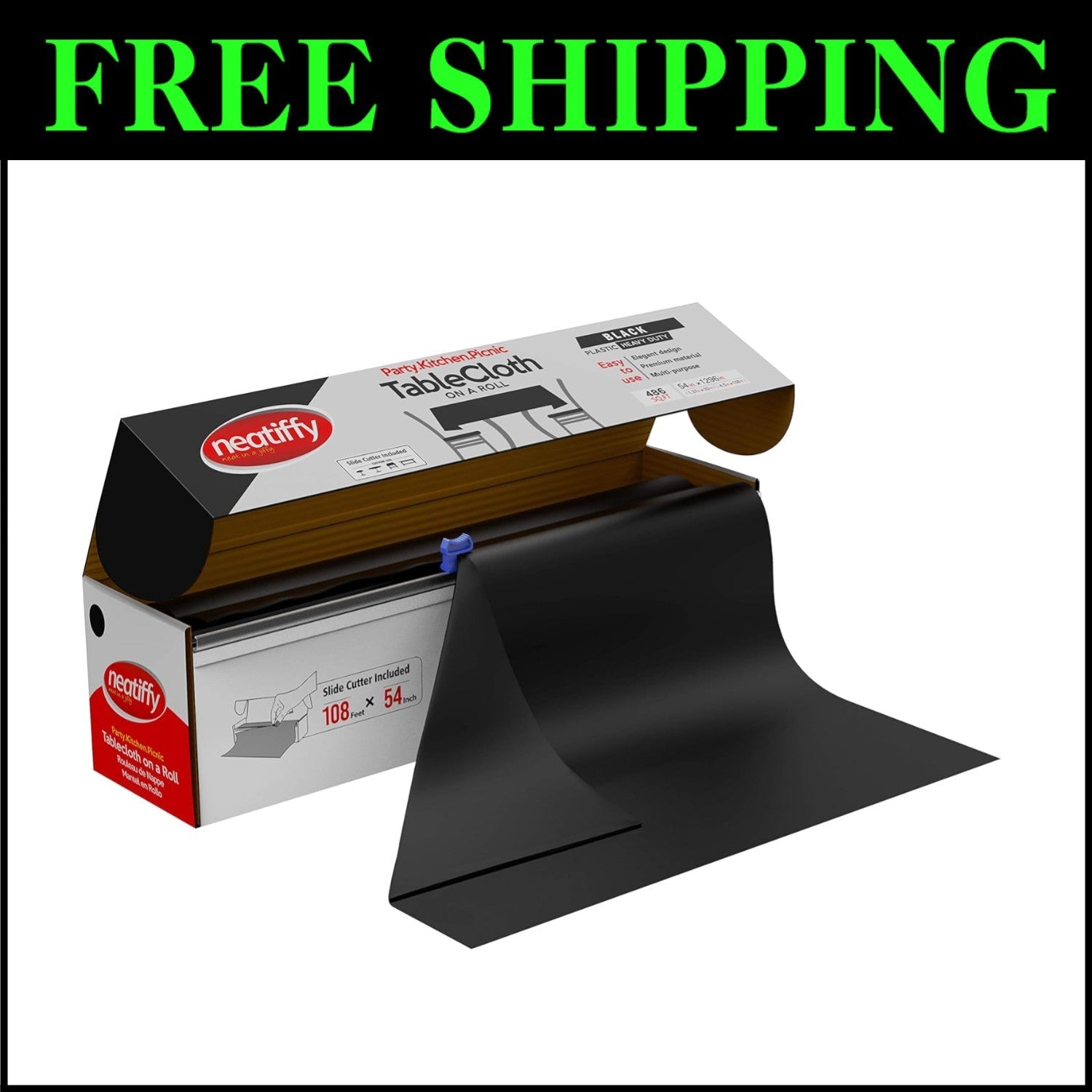 54in x 108ft Black Waterproof Disposable Tablecloth Roll for Elegant Events