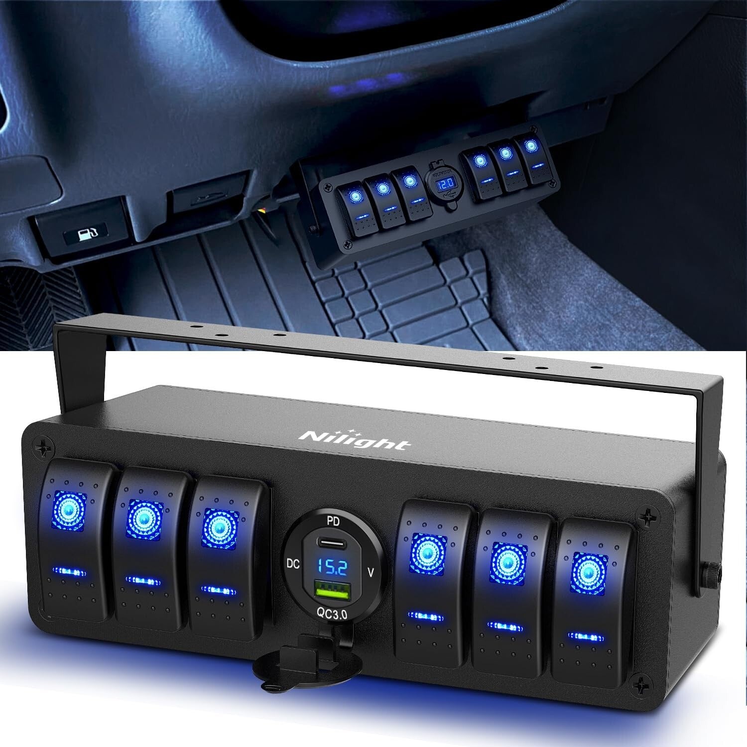 Versatile Waterproof 6 Gang Switch Box with Voltmeter for Boats and Vehicles