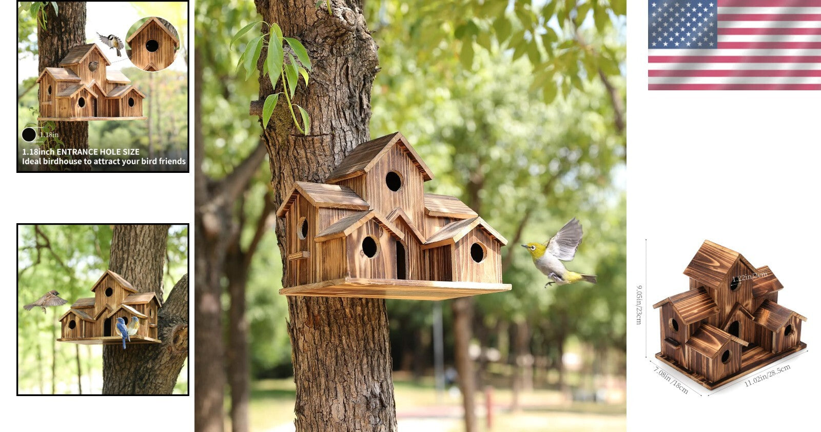 Durable Large Birdhouse for Garden – Accommodates 6 Families in Natural Cedar