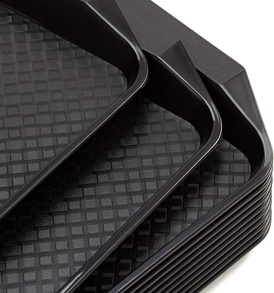 Casual Black Fast Food Serving Trays, 12-Pack 16.95"x11.82" Rectangular