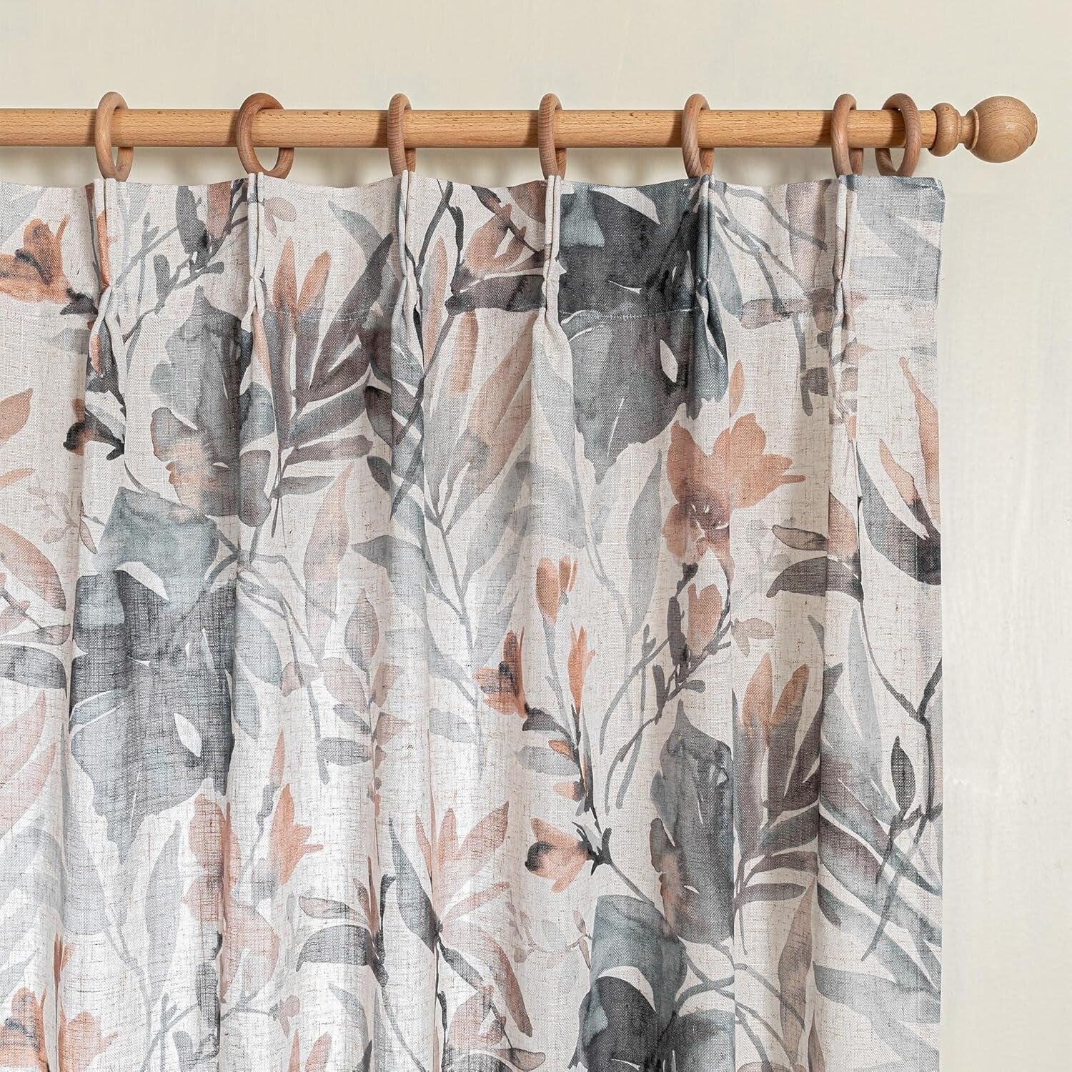 Soft Linen Blend Floral Curtains - 84 Inch Pinch Pleat for Dining & Living Rooms