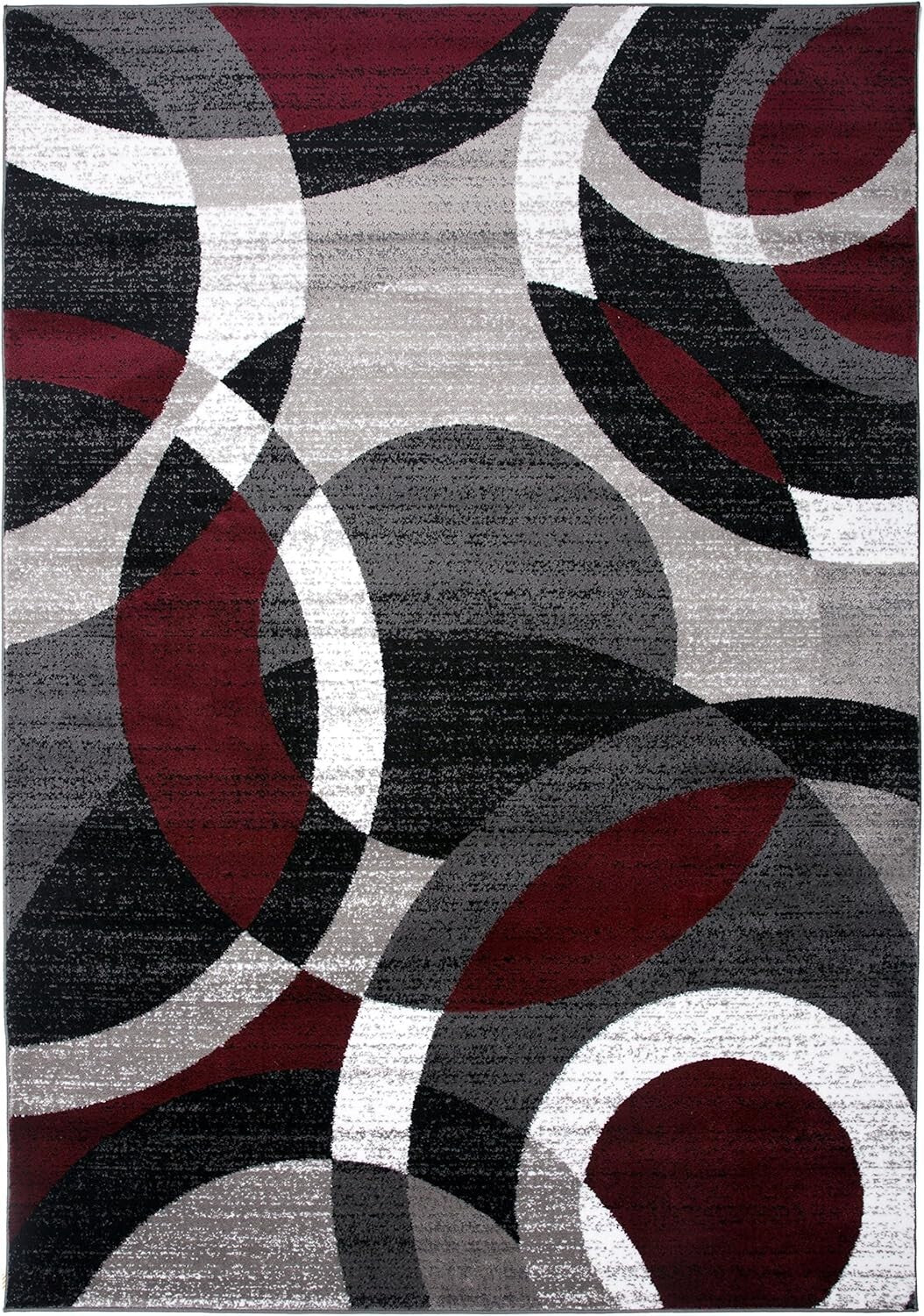 Durable Red Abstract Geometric Runner Rug - Perfect for Living Rooms & Kitchens