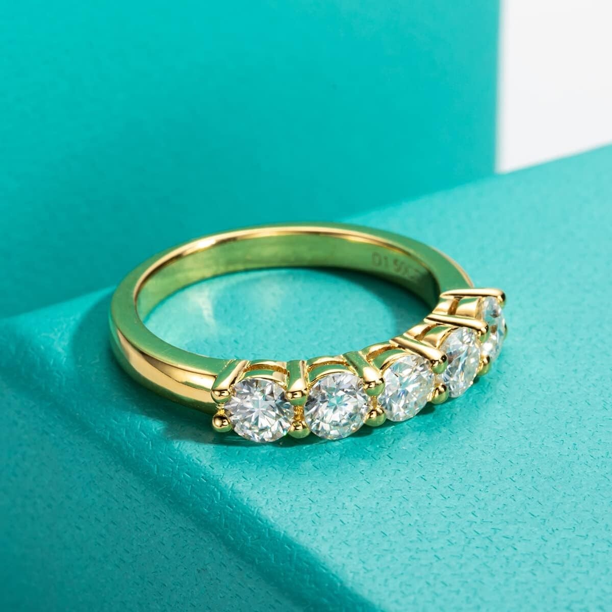 Exquisite 1.5cttw Moissanite Stackable Wedding Band in Yellow Gold Plated Silver