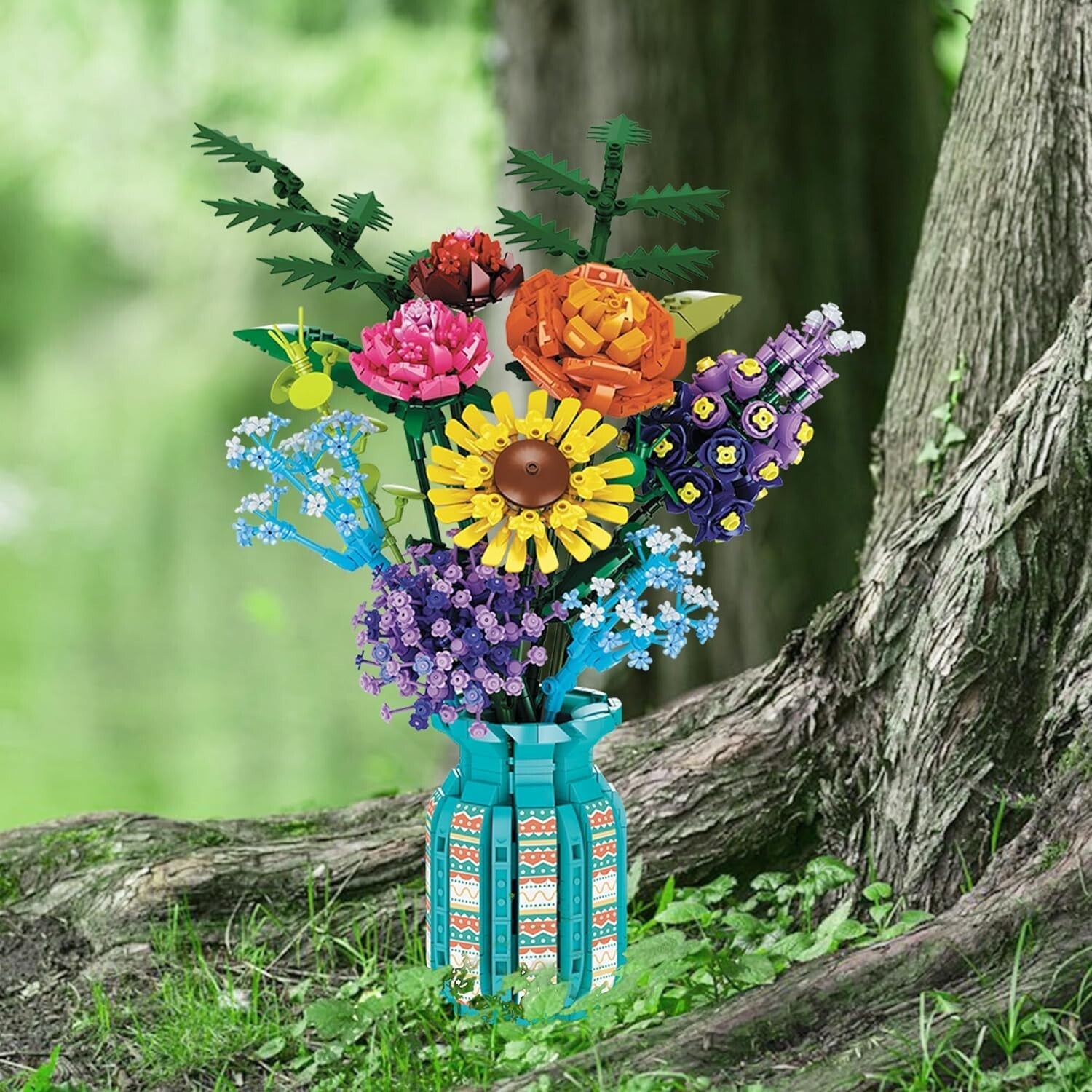 Customizable Flower Bouquet Building Blocks Set - 8 Unique Designs for Any Space