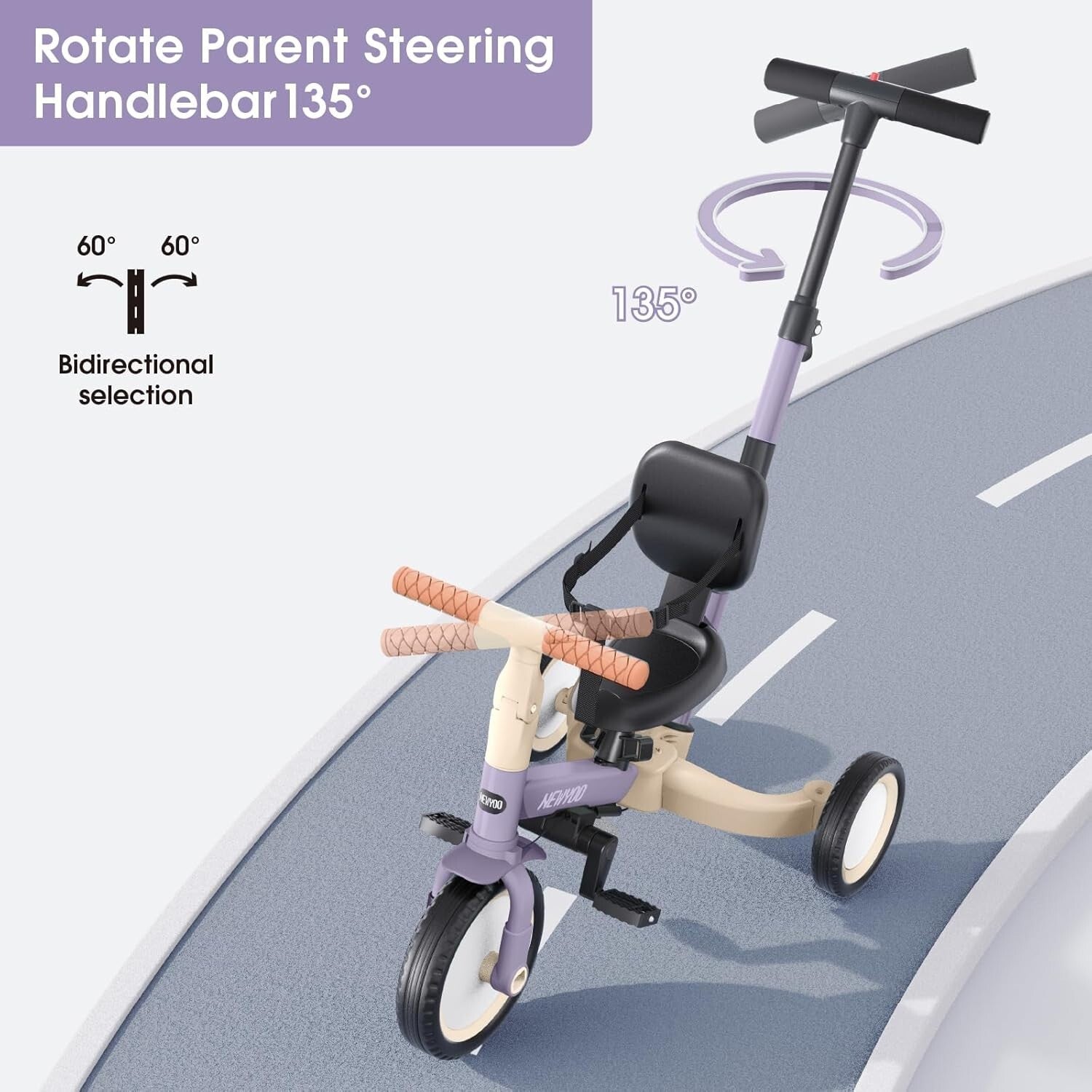 Adjustable Purple Toddler Tricycle with Safety Features - Perfect Birthday Gift