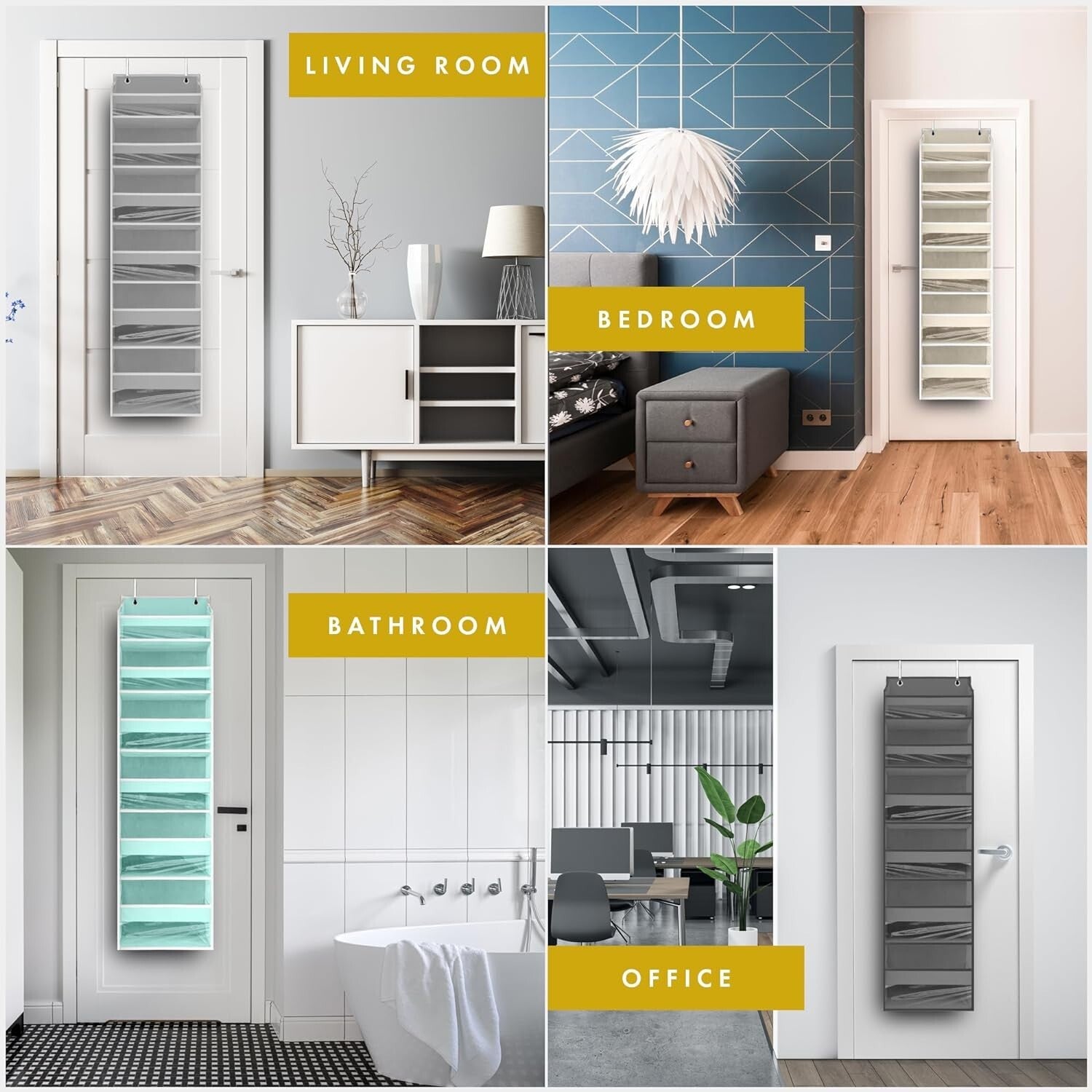 Ivory Dual Over the Door Storage System - Multi-Pocket Organizer for Every Room