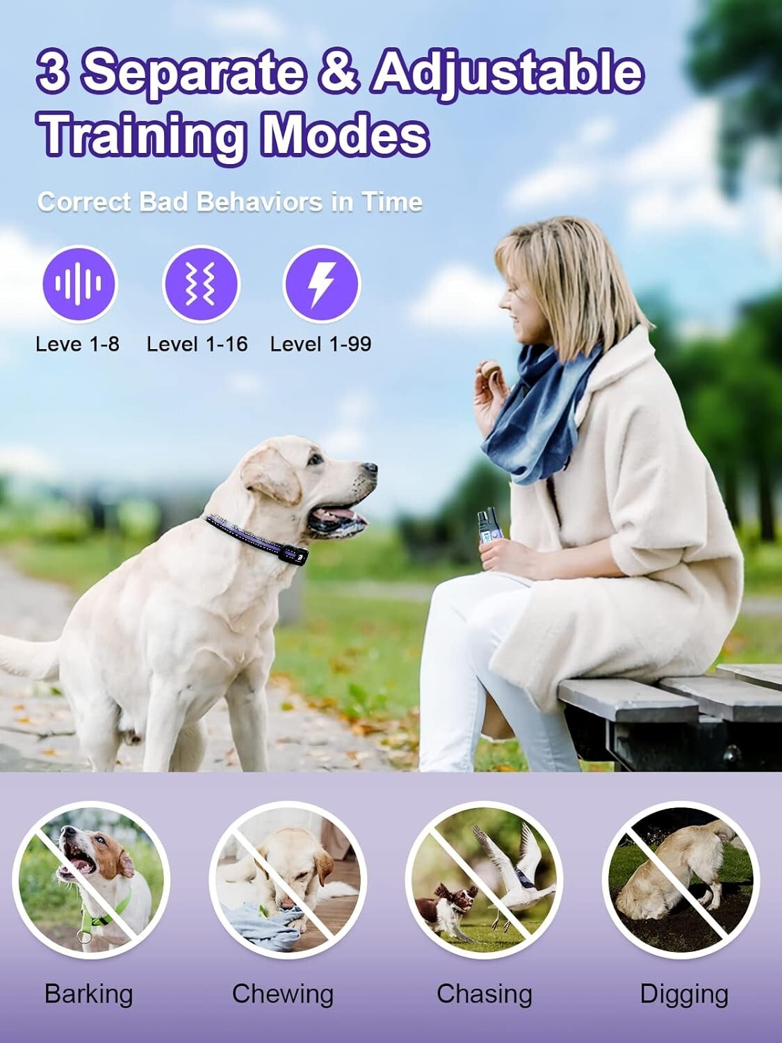 Rechargeable Dog Training Collar for 2 Dogs - 3 Modes, Waterproof Design