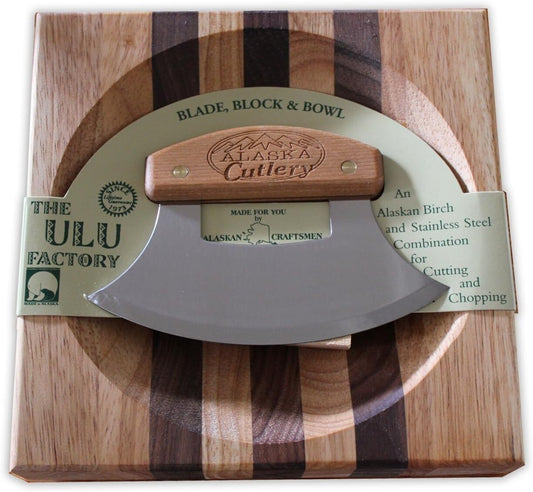 Authentic Ulu Bowl Set with Birch Handle - Alaskan Craftsmanship in Your Kitchen