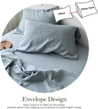 Load image into Gallery viewer, Luxurious 100% Pure Flax Linen Bed Sheet Set in Dusty Blue - Queen Size 4-Pcs