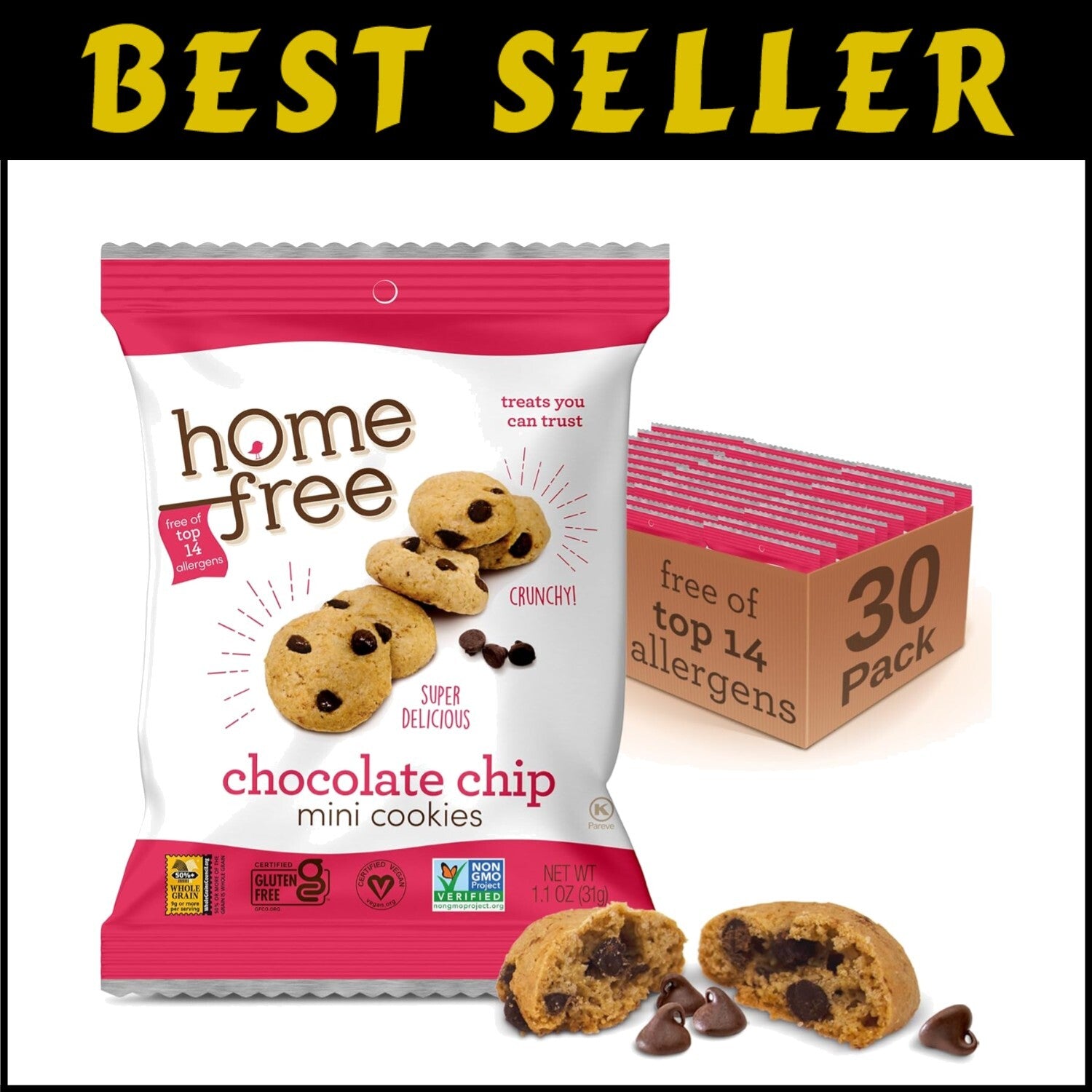 Kids Love These Gluten-Free Chocolate Chip Cookies - Nut-Free & Vegan, 30 Packs
