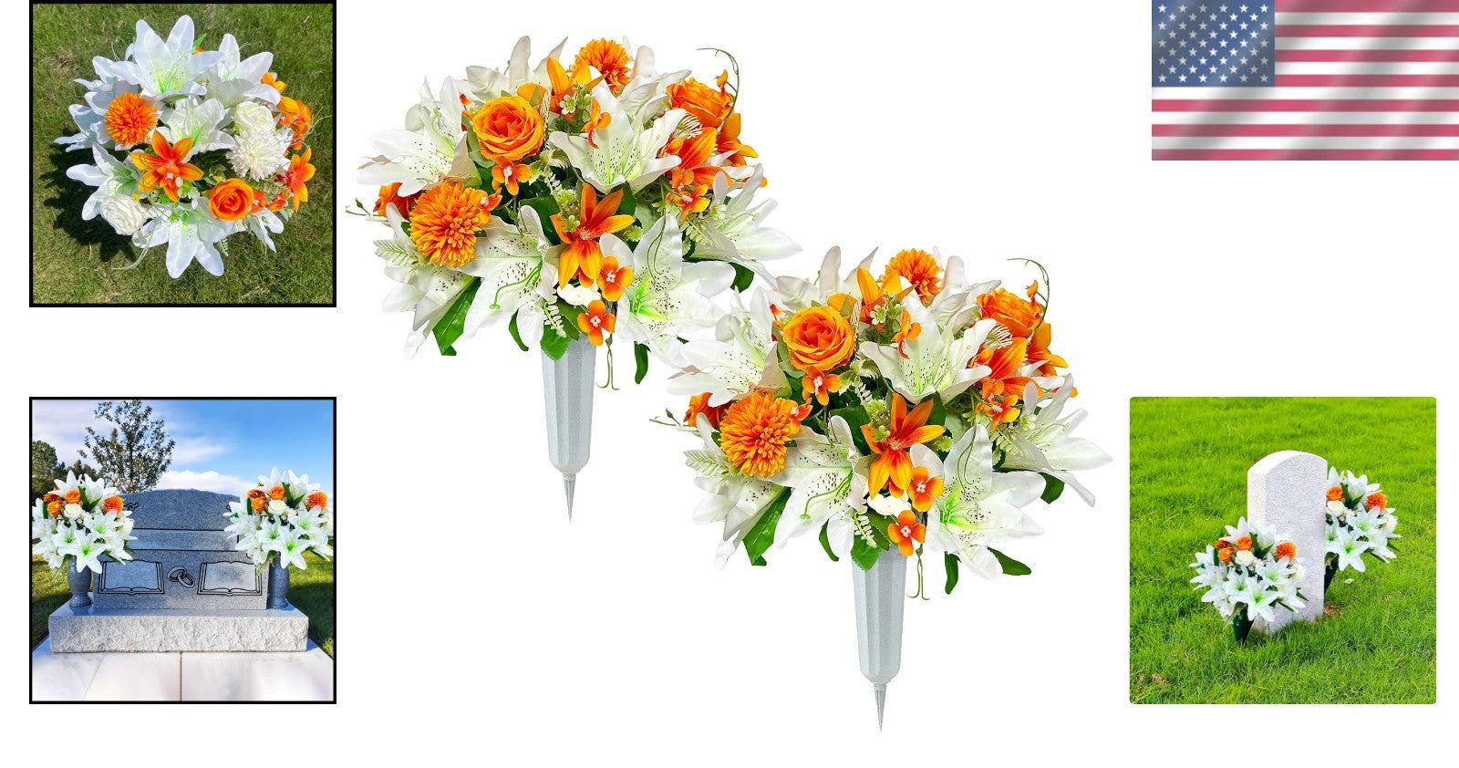 Elegant Silk Rose and Lily Bouquets for Headstone Decoration – Lasting Tribute