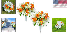 Load image into Gallery viewer, Elegant Silk Rose and Lily Bouquets for Headstone Decoration – Lasting Tribute