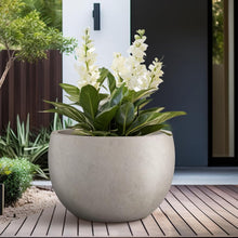 Load image into Gallery viewer, Versatile Round Planter - 19.9" Weathered Concrete with Drainage &amp; Rubber Plug