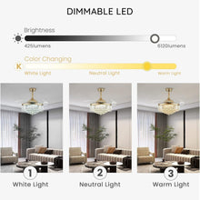 Load image into Gallery viewer, Modern Gold Crystal Ceiling Fan with Dimmable LED Lights, 42" Retractable Design