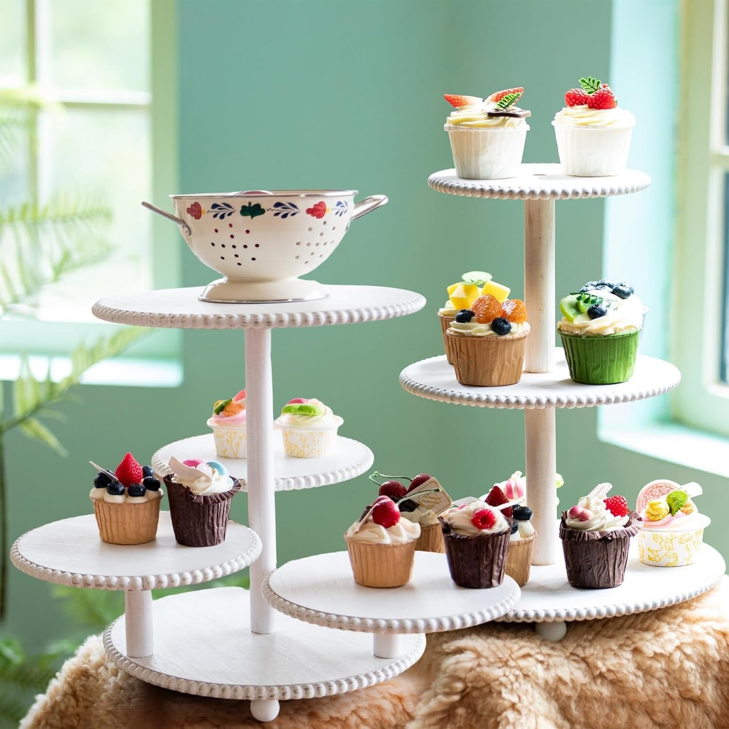 Elegant White Beaded Cupcake Towers for Weddings & Parties - Holds 74+ Treats