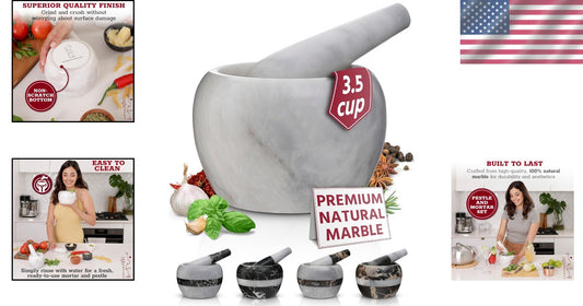 Luxurious 3.5-Cup Marble Mortar and Pestle Set for Effortless Flavor Extraction