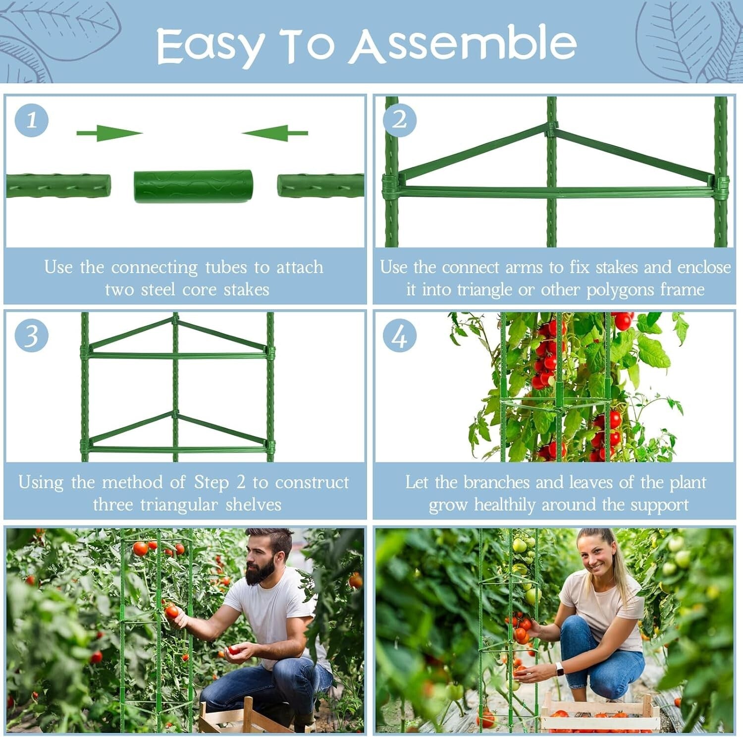 Customized 6-Pack Tomato Plant Supports - Tall Garden Stakes for Healthy Growth