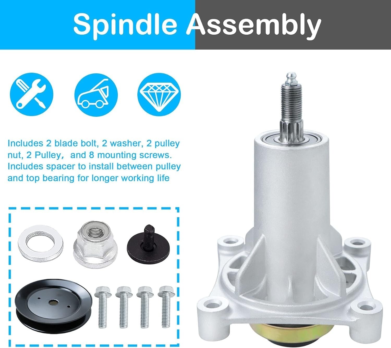Efficient 2-Pack Spindle Assembly & Pulley for AYP 42", 46", 48", 54" Mowers