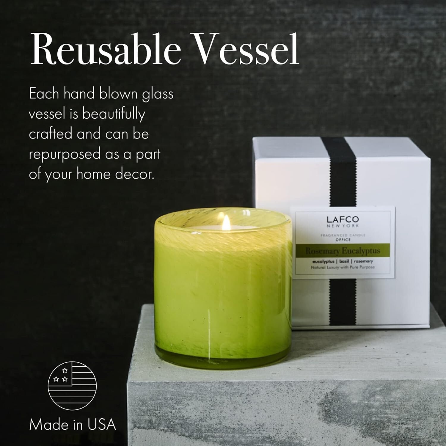 Elegant 6.5 oz Rosemary Eucalyptus Candle in Reusable Glass Vessel - 50 Hours