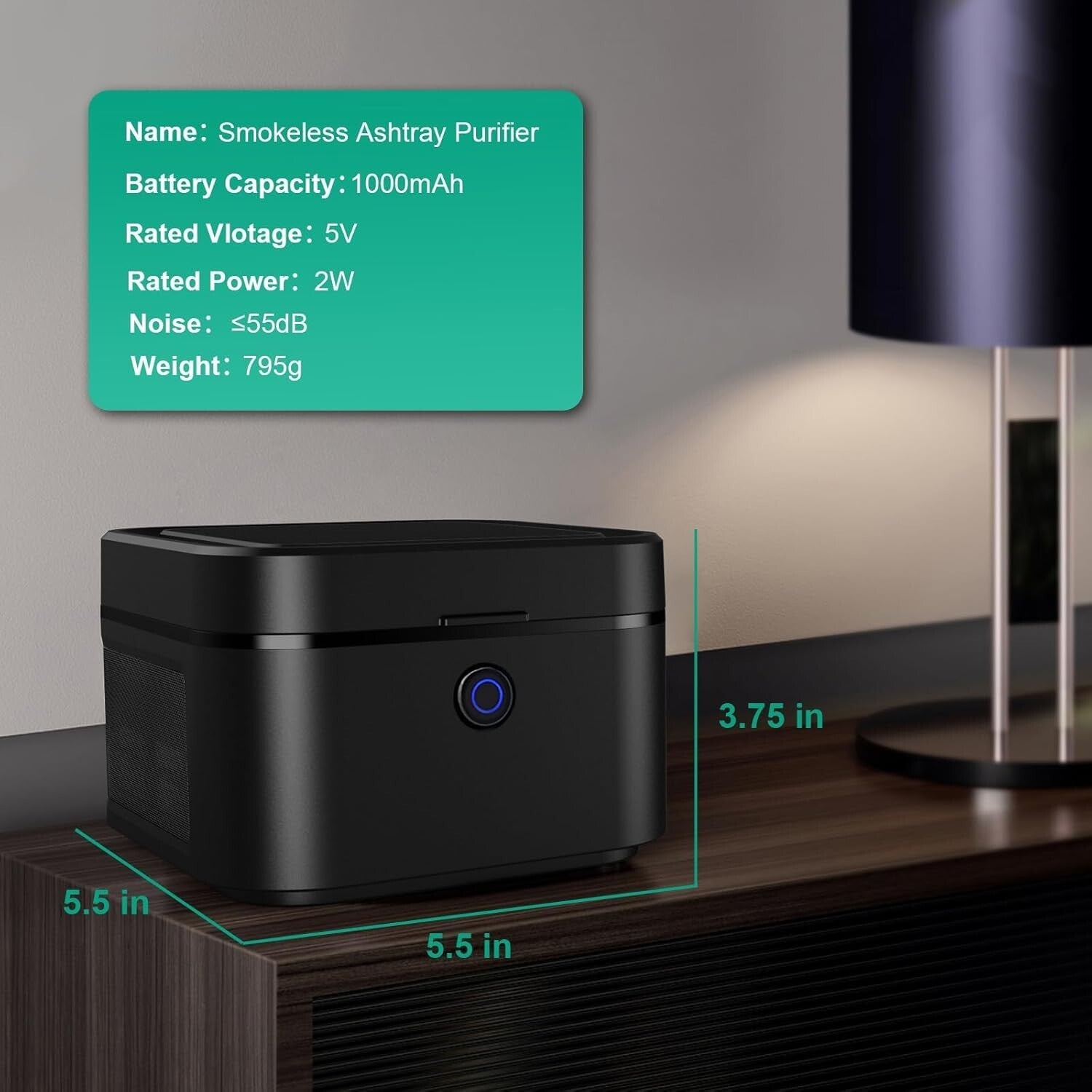 Elegant Smokeless Ashtray & Air Purifier with USB Recharge - Quiet & Effective