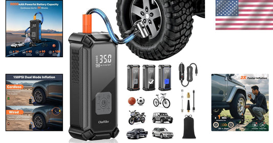 Fast Charging 9000mAh Cordless Tire Inflator with 5 Accessories and Storage Bag