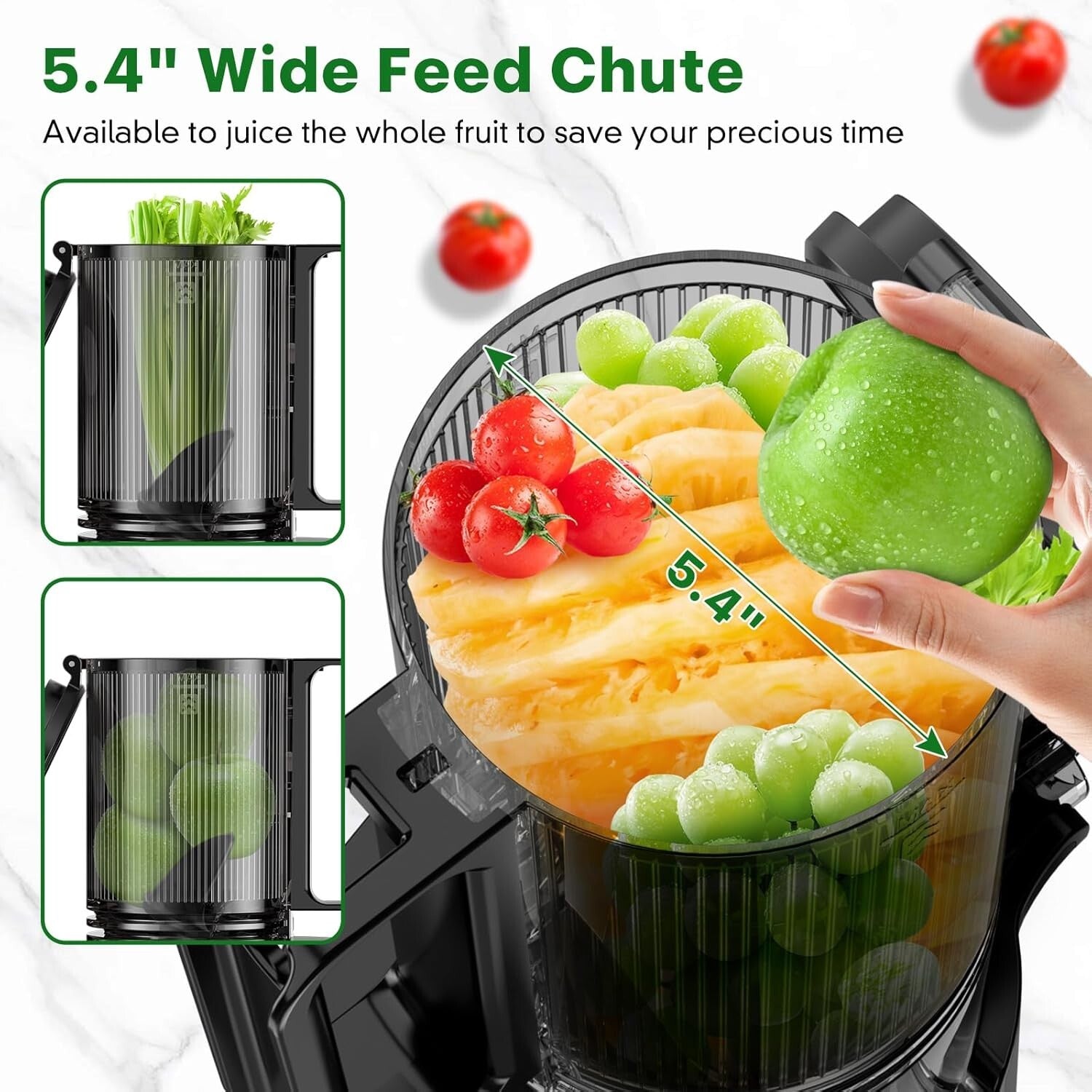 Efficient & Safe Masticating Juicer - 1.6L Capacity Cold Press Juicer in Black