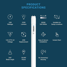Load image into Gallery viewer, High Brightness 20-Pack LED T8 Tubes 3000K - Plug &amp; Play or Ballast Compatible