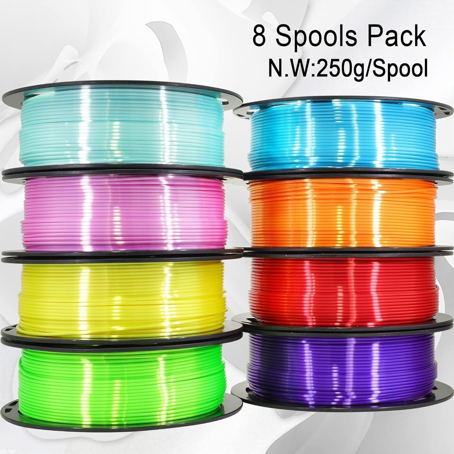 High Quality 1.75mm PLA Filament Bundle - 8 Silk Colors, 250g Each for 3D Print