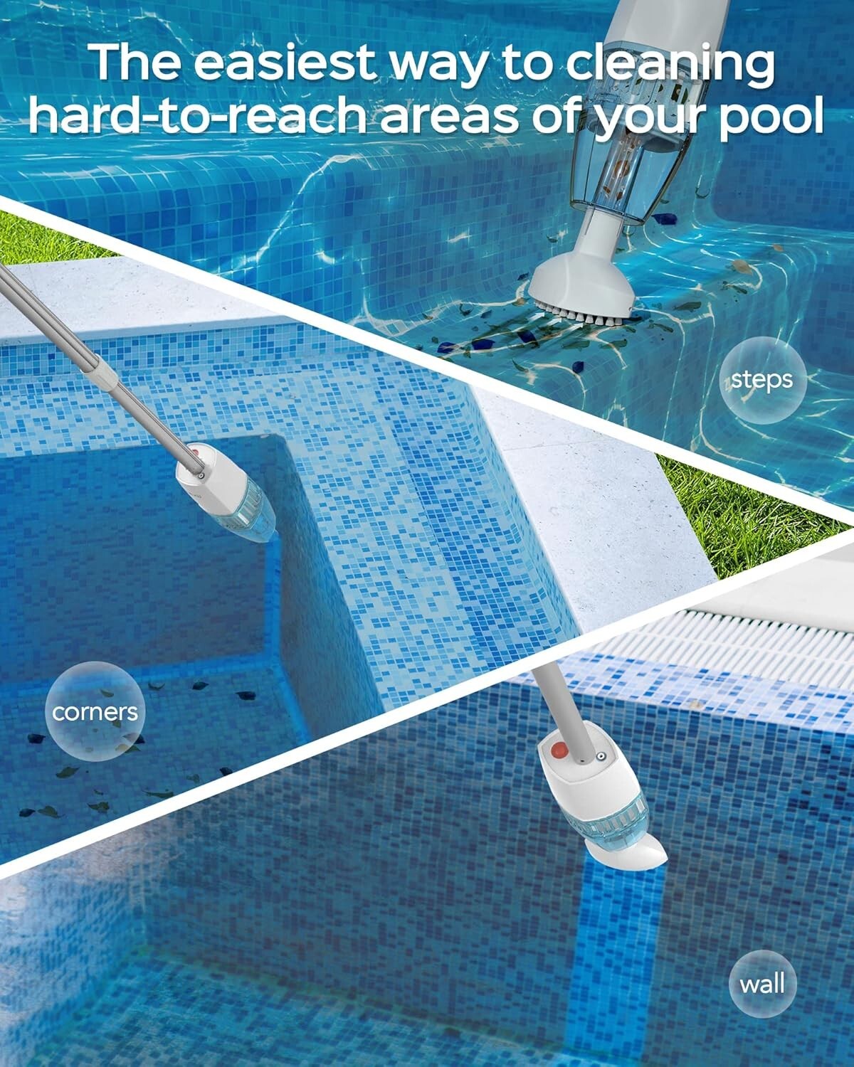 2024 Handheld Cordless Pool Vacuum with Dual Brush Heads for Effortless Cleaning