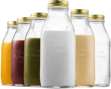 Load image into Gallery viewer, Versatile 6-Pack 1 Liter Glass Bottles with Airtight Lids - Ideal for Beverages