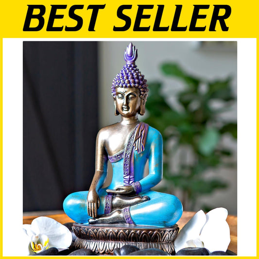 Gift-Ready 12.5" Buddha Statue - Unique Meditation Decor in Sea Blue & Purple